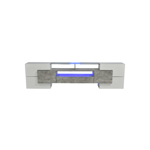 Móvel de TV 200cm de MDF com luz LED,6 portas e 2 gavetas,cinzento
