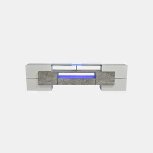 Móvel de TV 200cm de MDF com luz LED,6 portas e 2 gavetas,cinzento