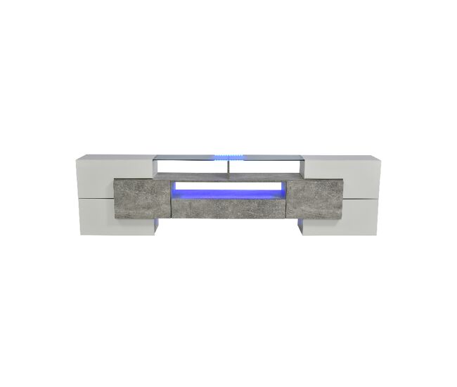 Mueble TV 200cm de MDF con luz LED,6 puertas y 2 cajones,gris