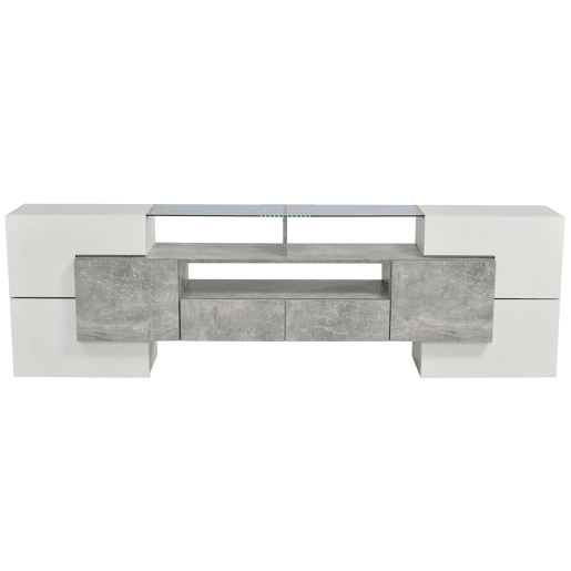 Móvel de TV 200cm de MDF com luz LED,6 portas e 2 gavetas,cinzento