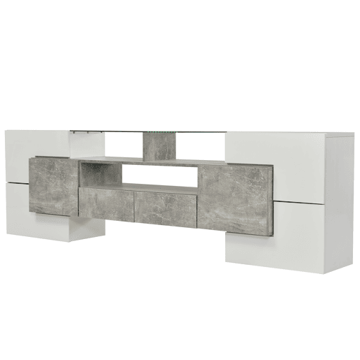 Móvel de TV 200cm de MDF com luz LED,6 portas e 2 gavetas,cinzento