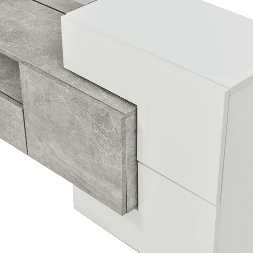 Móvel de TV 200cm de MDF com luz LED,6 portas e 2 gavetas,cinzento