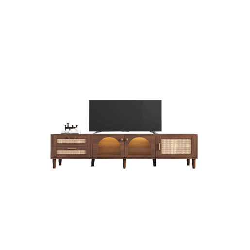 Móvel de TV 180cm de painel de partículas com luz LED,3 portas e 2 gavetas,castanho