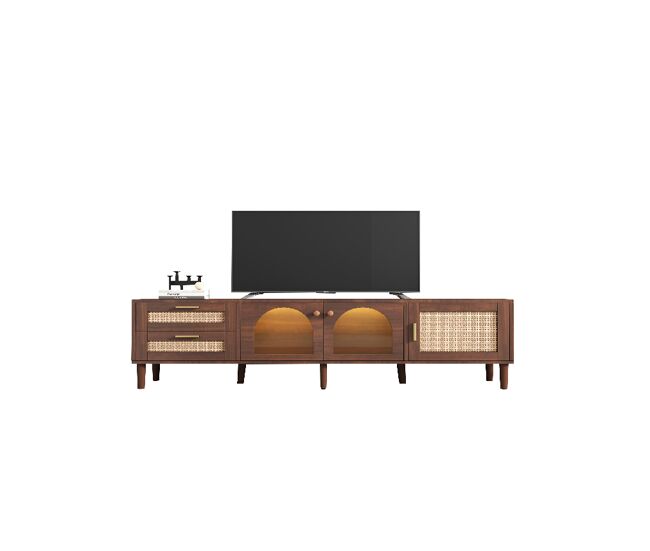 Mueble TV 180cm de panel de partículas con luz LED,3 puertas y 2 cajones,marrón
