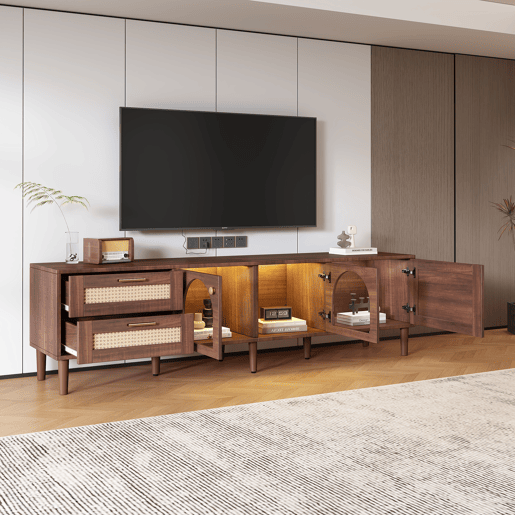 Móvel de TV 180cm de painel de partículas com luz LED,3 portas e 2 gavetas,castanho