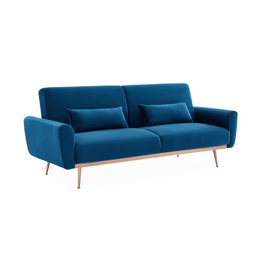 Sofá-cama de veludo de 2 a 3 lugares, Oskar veludo, Azul, 85x206.5x84 cm