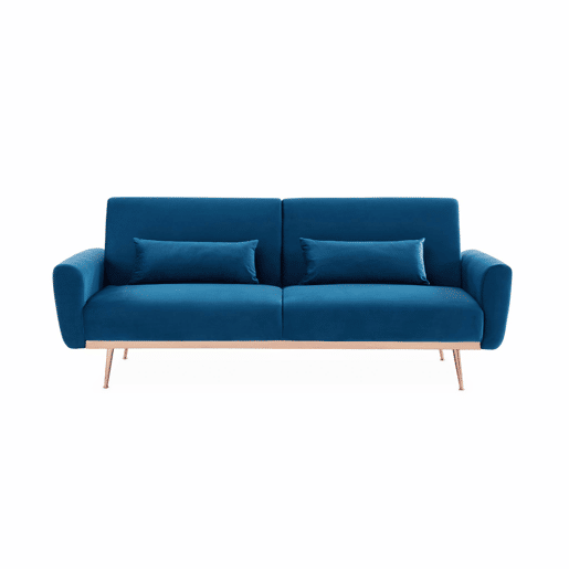 Sofá-cama de veludo de 2 a 3 lugares, Oskar veludo, Azul, 85x206.5x84 cm