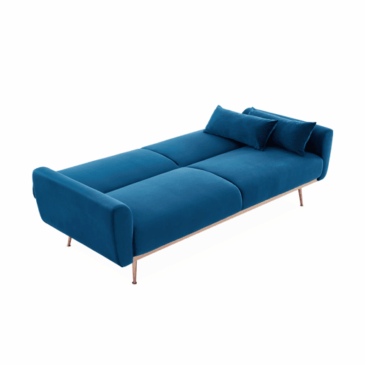 Sofá-cama de veludo de 2 a 3 lugares, Oskar veludo, Azul, 85x206.5x84 cm