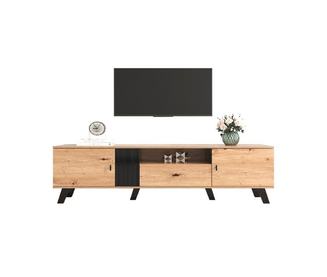 Mueble TV 172cm de panel de partículas con 2 puertas y 1 cajón,natural