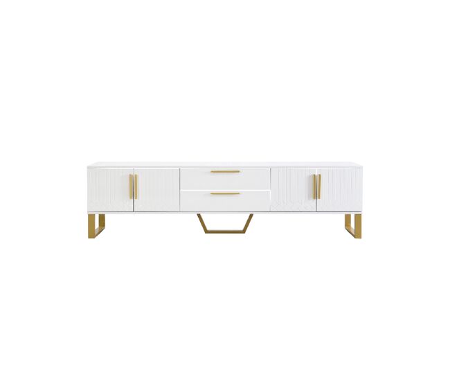 Mueble TV 170cm de alto brillo de MDF con 4 puertas y 2 cajones,blanco