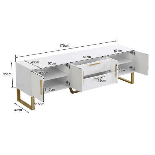 Móvel de TV 170cm de MDF com 4 portas e 2 gavetas,branco Móvel de TV 170cm de MDF com 4 portas e 2 gavetas,branco