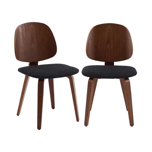 Cadeira curvada de madeira em tecido boucle, set de 2, Sophia, Preto, 47x53x81 cm