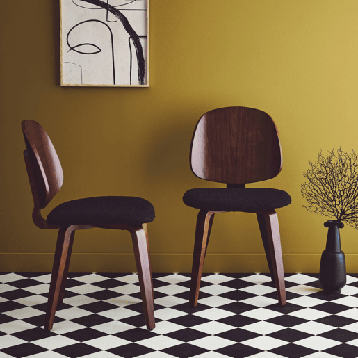 Cadeira curvada de madeira em tecido boucle, set de 2, Sophia, Preto, 47x53x81 cm