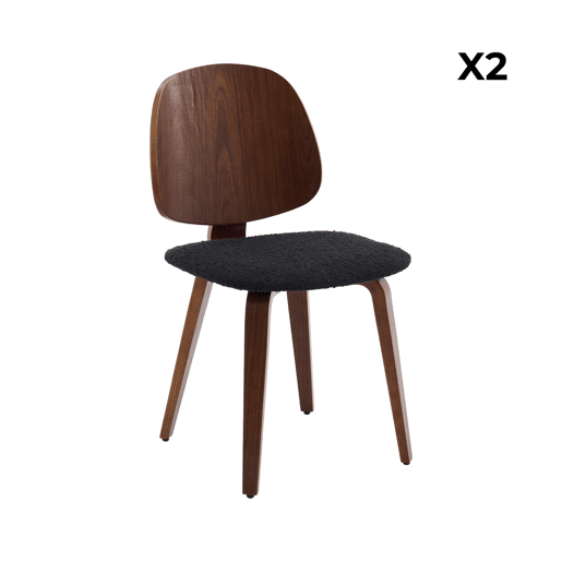 Cadeira curvada de madeira em tecido boucle, set de 2, Sophia, Preto, 47x53x81 cm
