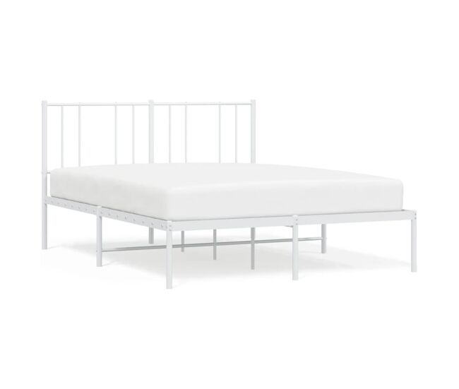 Estructura de cama de metal con cabecero blanca 150x200 cm con cabecero