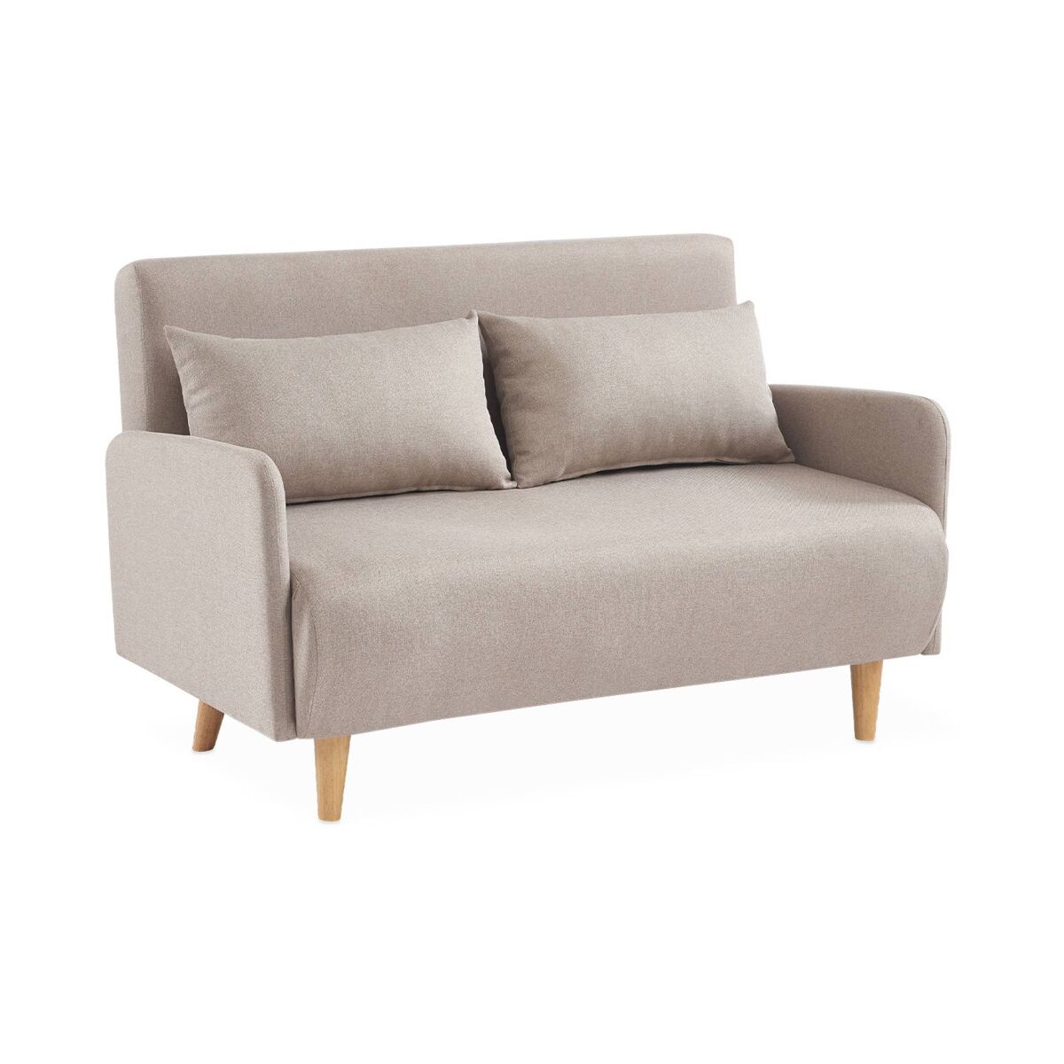 Sofá cama con patas de madera de 2 plazas