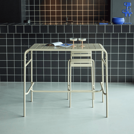 Mesa alta de jardim metálica, 4 lugares, Amelia 120cm, Beige, 120x70x95 cm