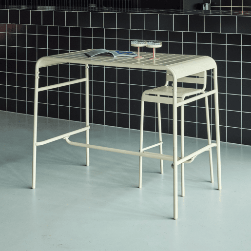 Mesa alta de jardim metálica, 4 lugares, Amelia 120cm, Beige, 120x70x95 cm