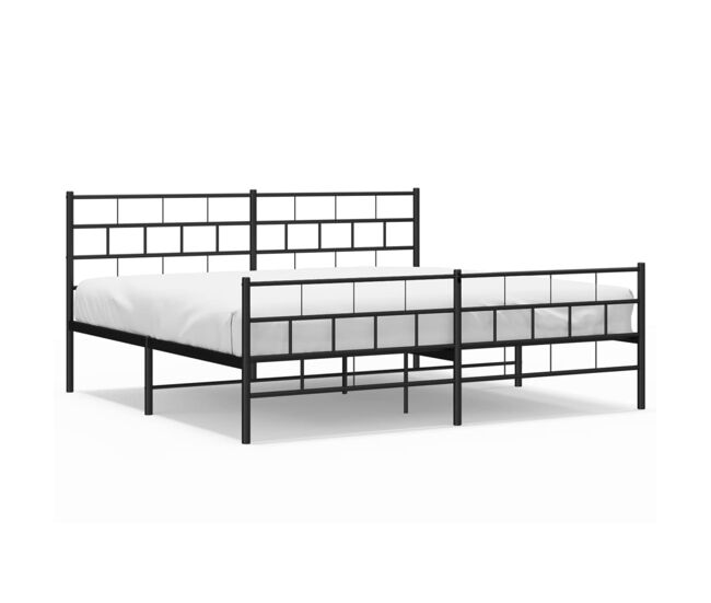 Estructura de cama cabecero y pie de cama metal negro 200x200cm con cabecero y pie de cama