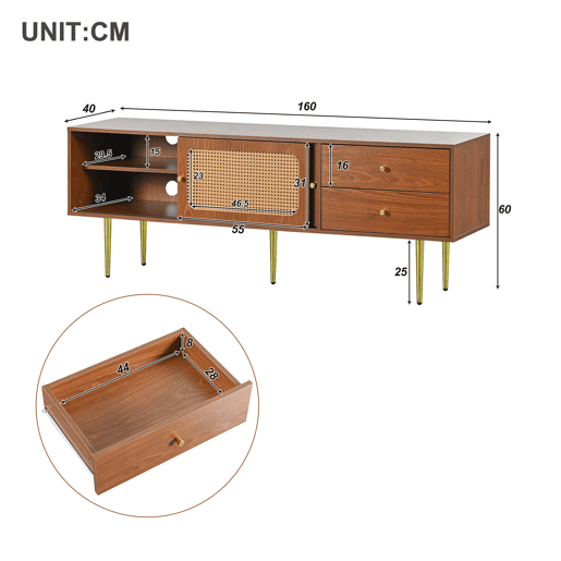 Móvel de TV 160cm de MDF com 2 portas e 2 gavetas,noz