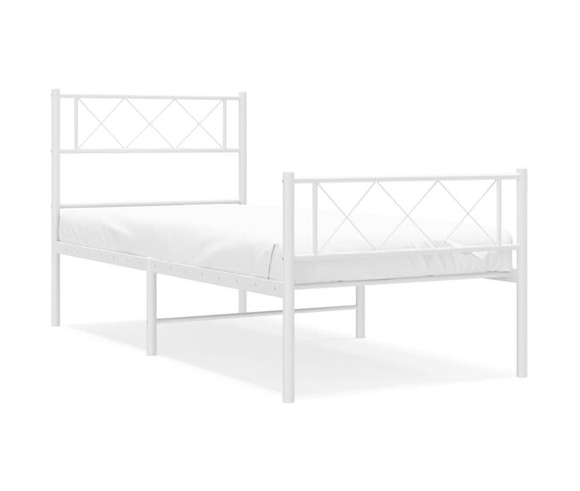 Estructura cama metal cabecero y pie de cama blanca 100x190 cm con cabecero y pie de cama