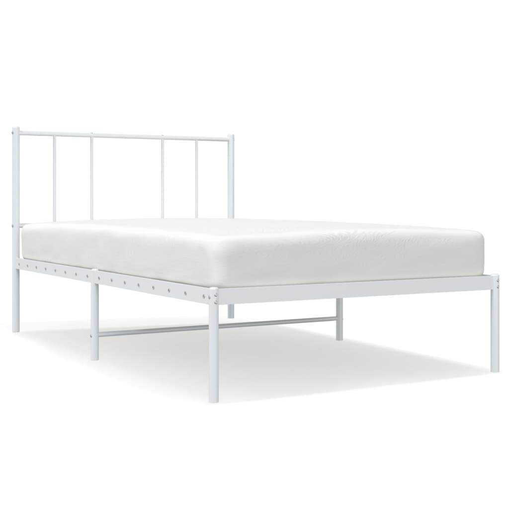 Estructura de cama de metal con cabecero blanco 75x190 cm con cabecero