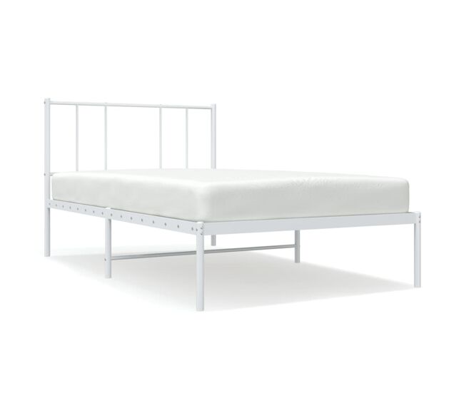 Estructura de cama de metal con cabecero blanco 75x190 cm con cabecero