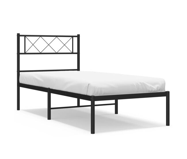 Estructura de cama con cabecero metal negro 75x190 cm con cabecero