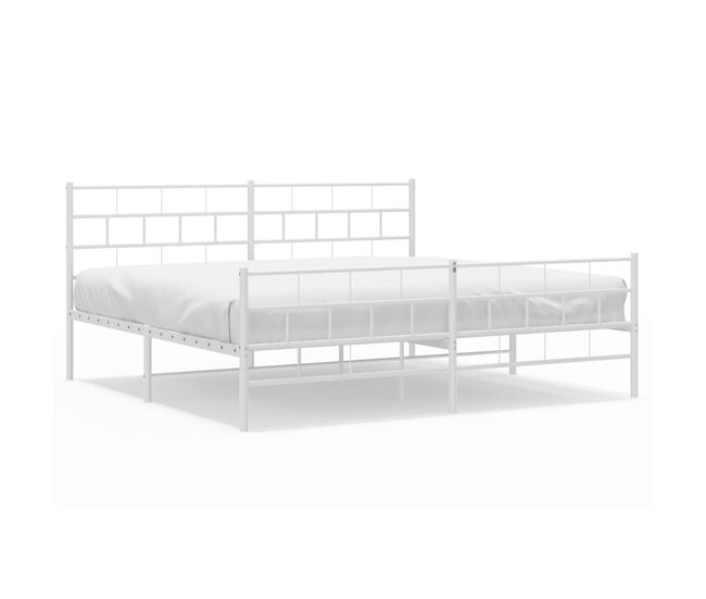 Estructura cama metal con cabecero y pie cama blanco 183x213 cm con cabecero y pie de cama
