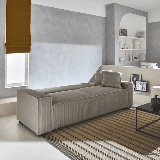 Sofá-cama em tecido veludo canelado grosso de 3 lugares, Feel veludo canelado, Beige, 231x96.5x80 cm