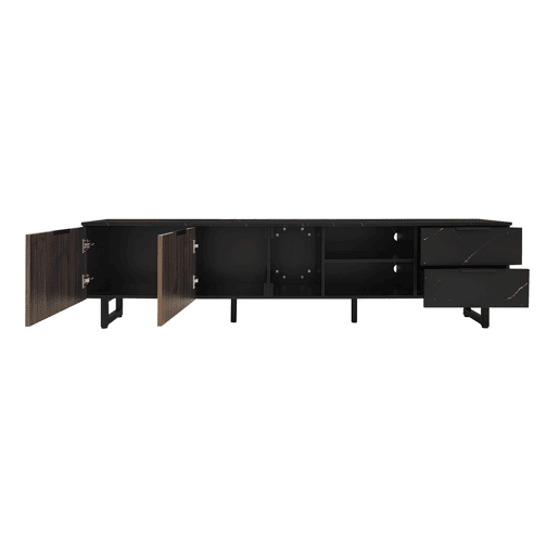 Móvel de TV 200cm de MDF com luz LED,2 portas,2 gavetas e 2 estantes,preto+madeira