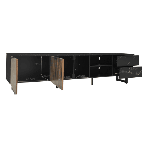 Móvel de TV 200cm de MDF com luz LED,2 portas,2 gavetas e 2 estantes,preto+madeira