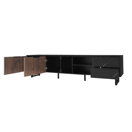 Móvel de TV 200cm de MDF com luz LED,2 portas,2 gavetas e 2 estantes,preto+madeira