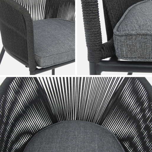 Cadeirão de jardim em corda e aço galvanizado, set de 2, Santos, Preto, 56.5x59x79 cm