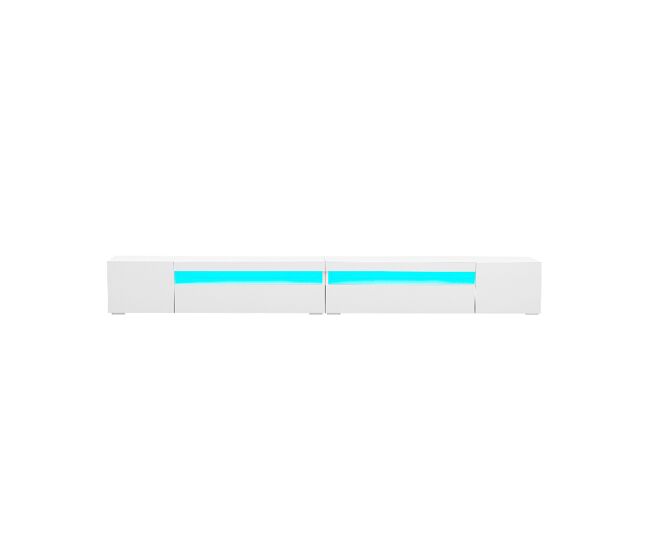 Mueble TV 240cm de MDF con luz LED y 4 puertas,blanco