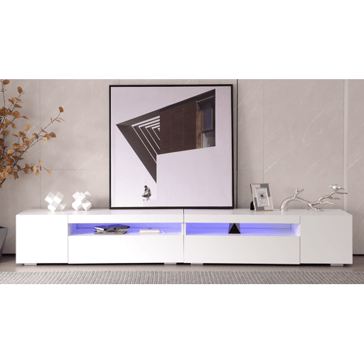 Móvel de TV 240cm de MDF com luz LED e 4 portas,branco Móvel de TV 240cm de MDF com luz LED e 4 portas,branco