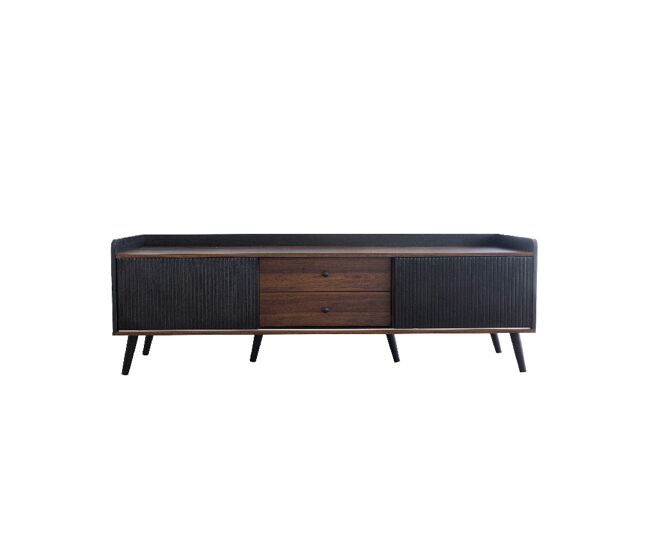 Mueble TV 160cm de panel de partículas con 2 puertas correderas y 2 cajones,negro