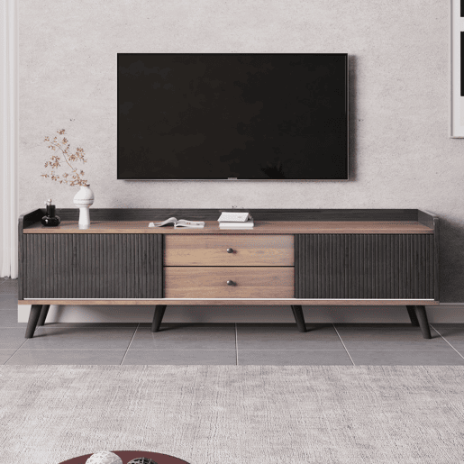 Móvel de TV 160cm de painel de partículas com 2 portas corrediças e 2 gavetas,preto