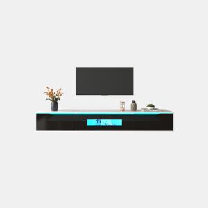 Móvel de TV 180cm de painel de partículas com luz lED e portas giratórias,branco+preto