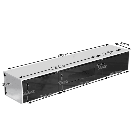 Móvel de TV 180cm de painel de partículas com luz lED e portas giratórias,branco+preto