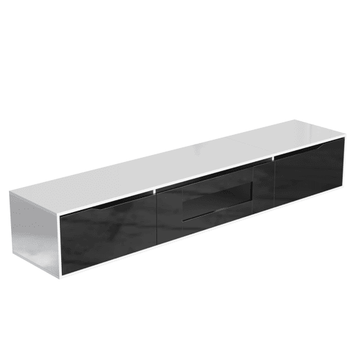 Móvel de TV 180cm de painel de partículas com luz lED e portas giratórias,branco+preto