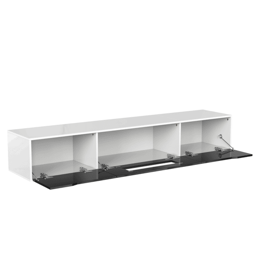 Móvel de TV 180cm de painel de partículas com luz lED e portas giratórias,branco+preto