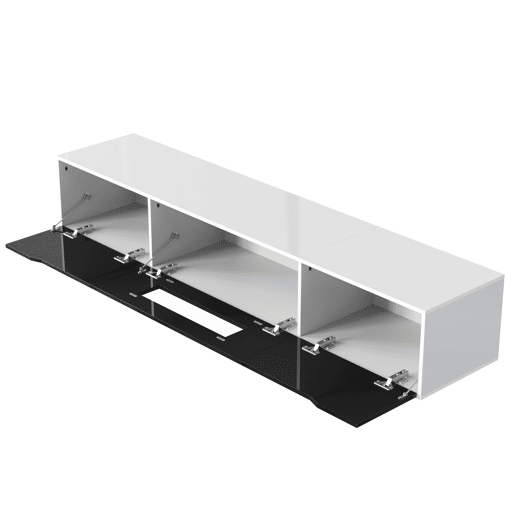 Móvel de TV 180cm de painel de partículas com luz lED e portas giratórias,branco+preto