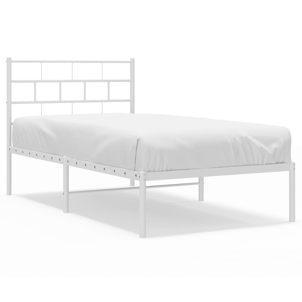 Estructura de cama de metal con cabecero blanco 100x190 cm con cabecero
