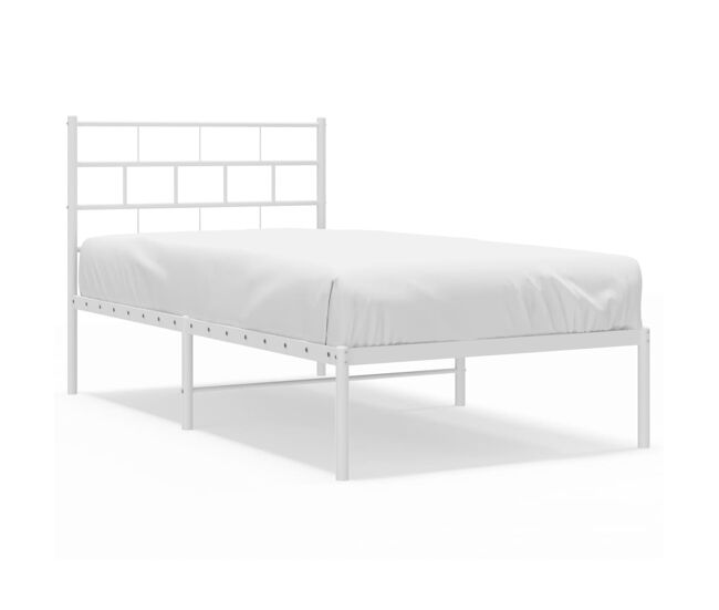 Estructura de cama de metal con cabecero blanco 100x190 cm con cabecero