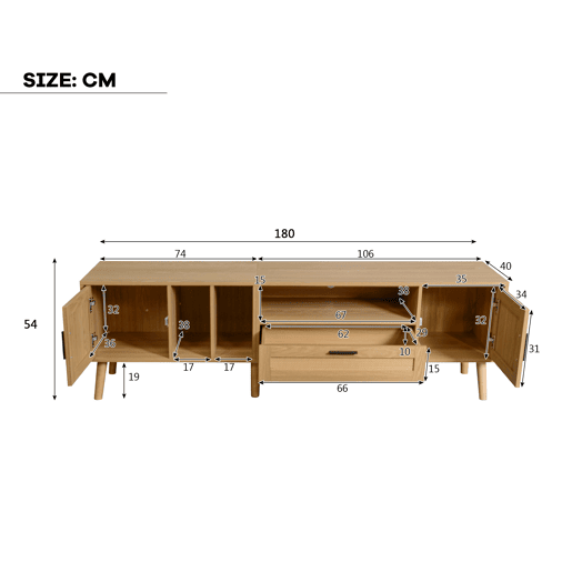Móvel de TV 180cm de painel de partículas com 2 portas e 1 gaveta,madeira