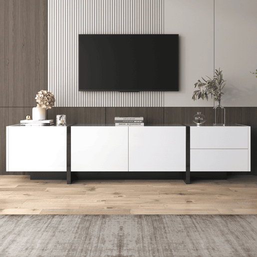 Móvel de TV 190cm de painel de partículas com 3 portas e 2 gavetas,branco