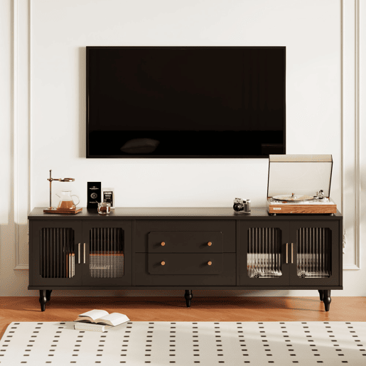 Móvel de TV 177cm de painel de partículas com 4 portas e 2 gavetas,preto
