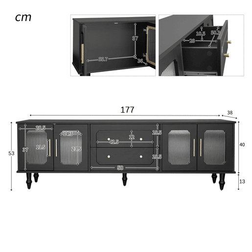 Móvel de TV 177cm de painel de partículas com 4 portas e 2 gavetas,preto