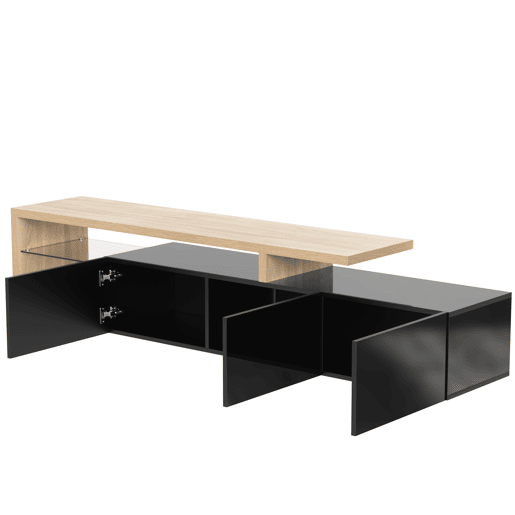 Móvel de TV 197,5cm de MDF com luz LED e 3 portas,preto+madeira